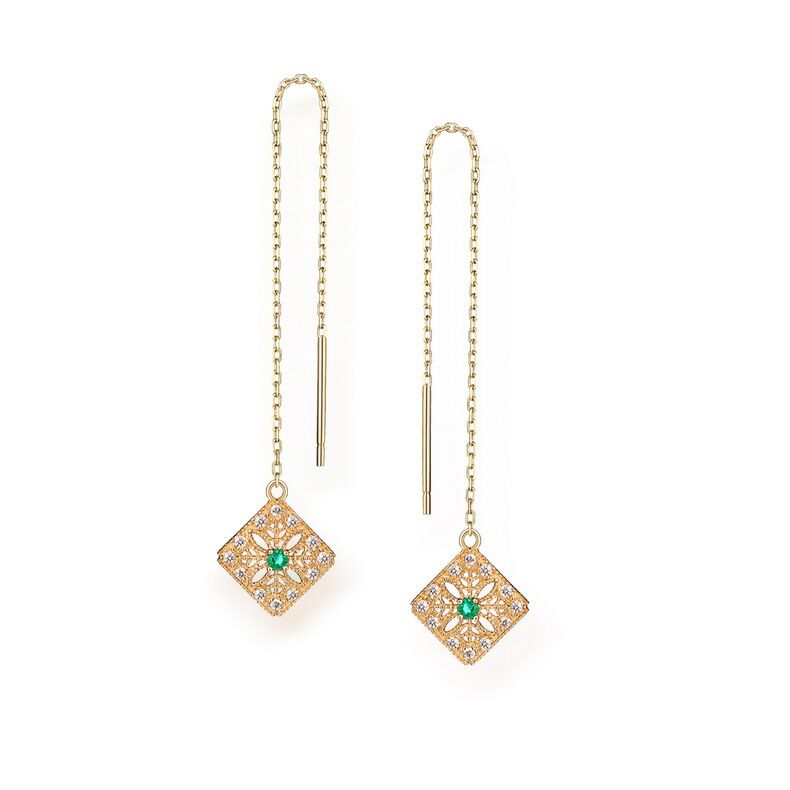 Ladies Hollow out Retro Emerald Earrings with 14k Yellow Gold